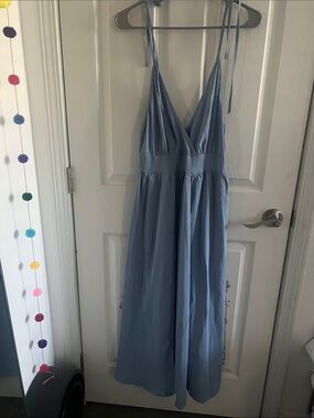 SHEIN Sky Blue Tie-Strap V-Neck Maxi Dress
